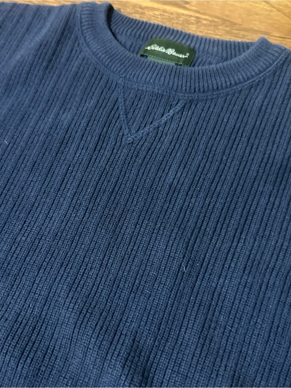 Eddie Bauer Cotton Sweater Navy Blue Solid Knit Men Size Large